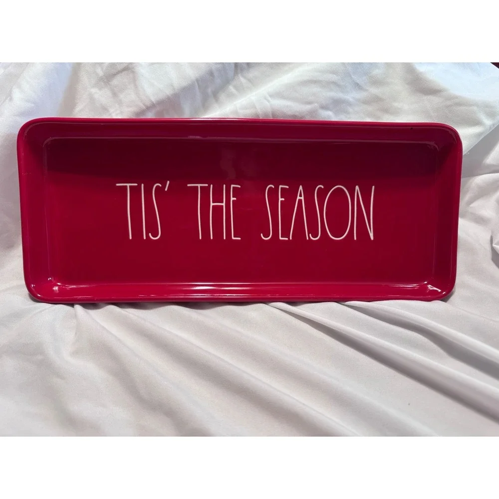 Rae Dunn Tis The Season Red Ceramic Rectangular Serving Tray Platter Christmas